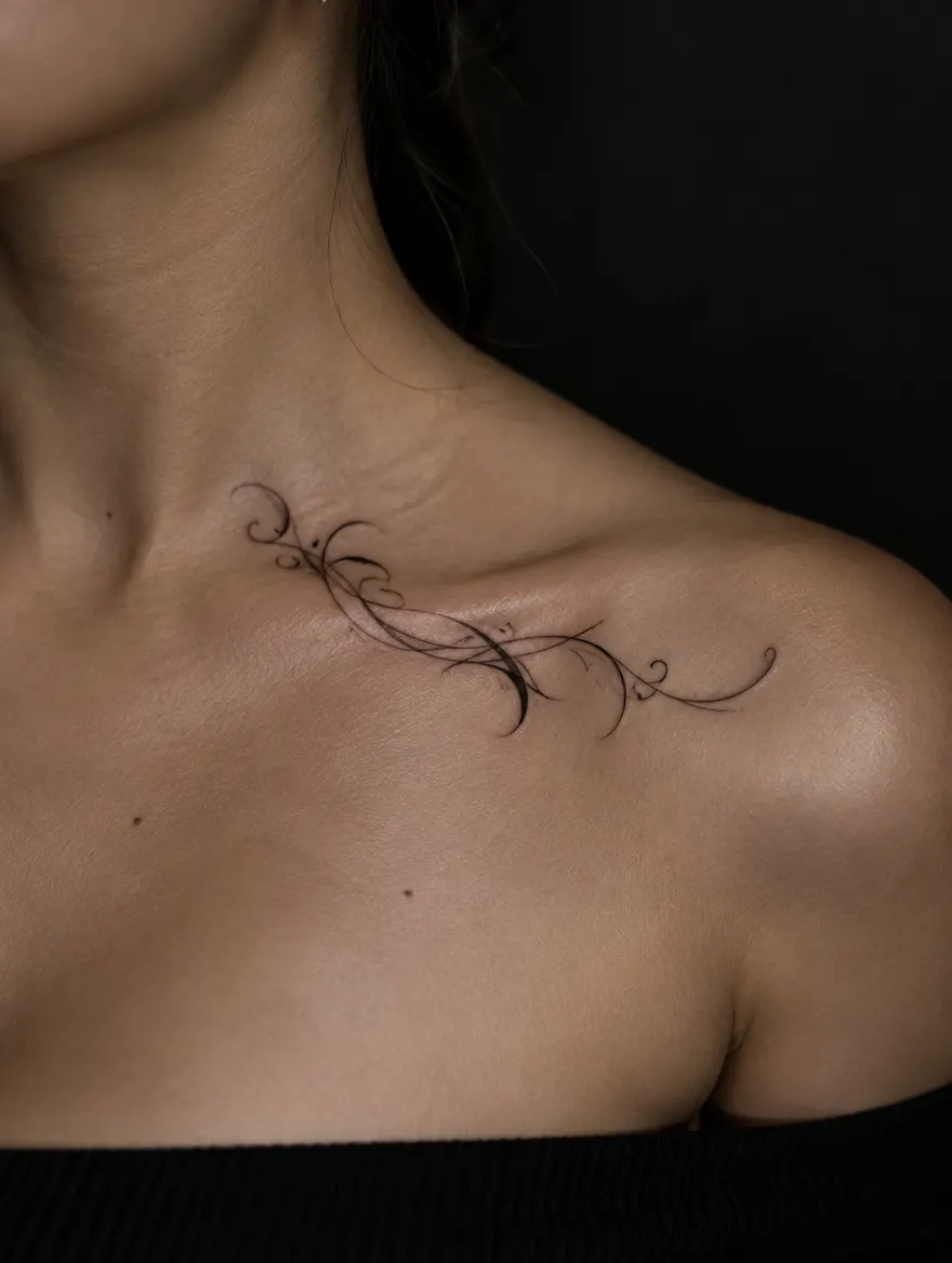 Sfeerbeeld: sierlijke lettering op het sleutelbeen